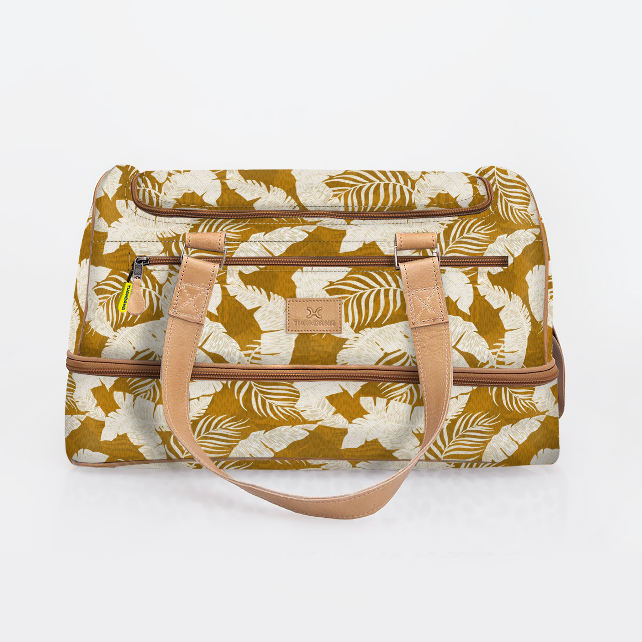 Golf Bag | Laminated Fabric with Genuine Leather Fauna - Earth / Chunky Zip Travel Golf Bag Laminated Fabric by Thandana