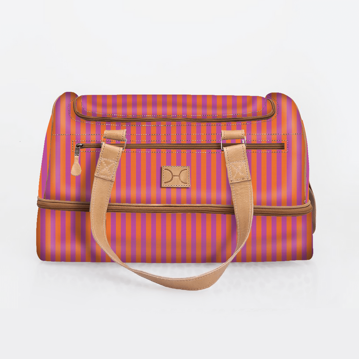 Golf Bag | Laminated Fabric with Genuine Leather Linear - Preppy / Chunky Zip Travel Golf Bag Laminated Fabric