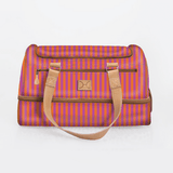 Golf Bag | Laminated Fabric with Genuine Leather Linear - Preppy / Chunky Zip Travel Golf Bag Laminated Fabric