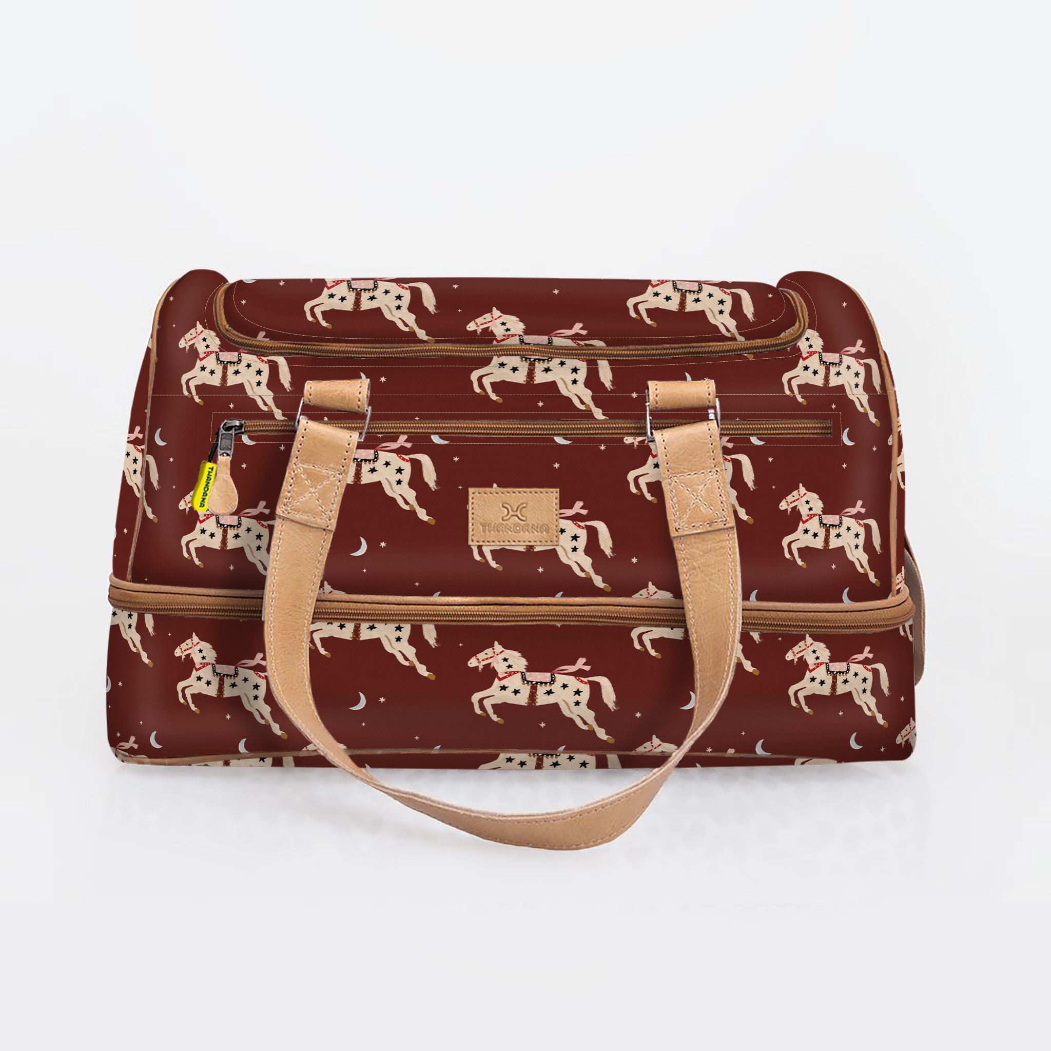 Golf Bag | Laminated Fabric with Genuine Leather Midnight Pony - Cherry / Chunky Zip Travel Golf Bag Laminated Fabric