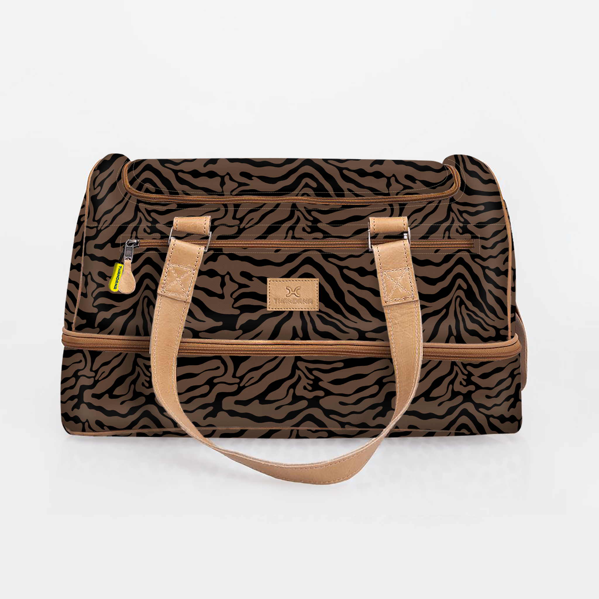Golf Bag | Laminated Fabric with Genuine Leather Nomad Stripe - Coffee / Chunky Zip Travel Golf Bag Laminated Fabric