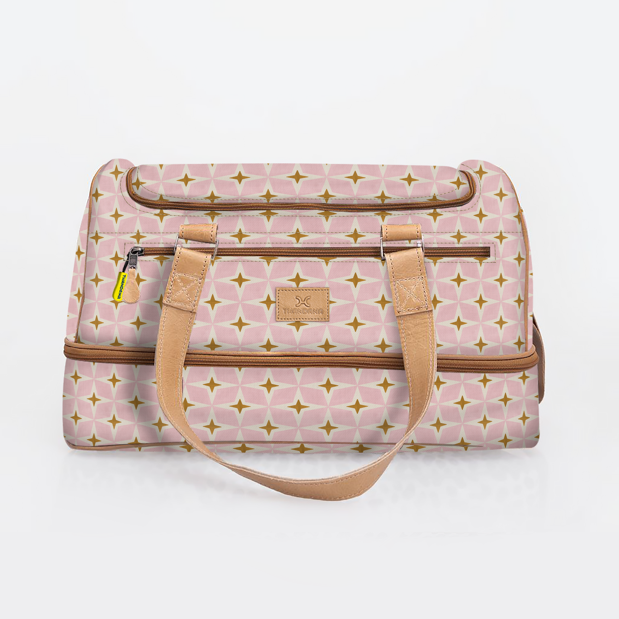 Golf Bag | Laminated Fabric with Genuine Leather Nova - Blush / Chunky Zip Travel Golf Bag Laminated Fabric by Thandana