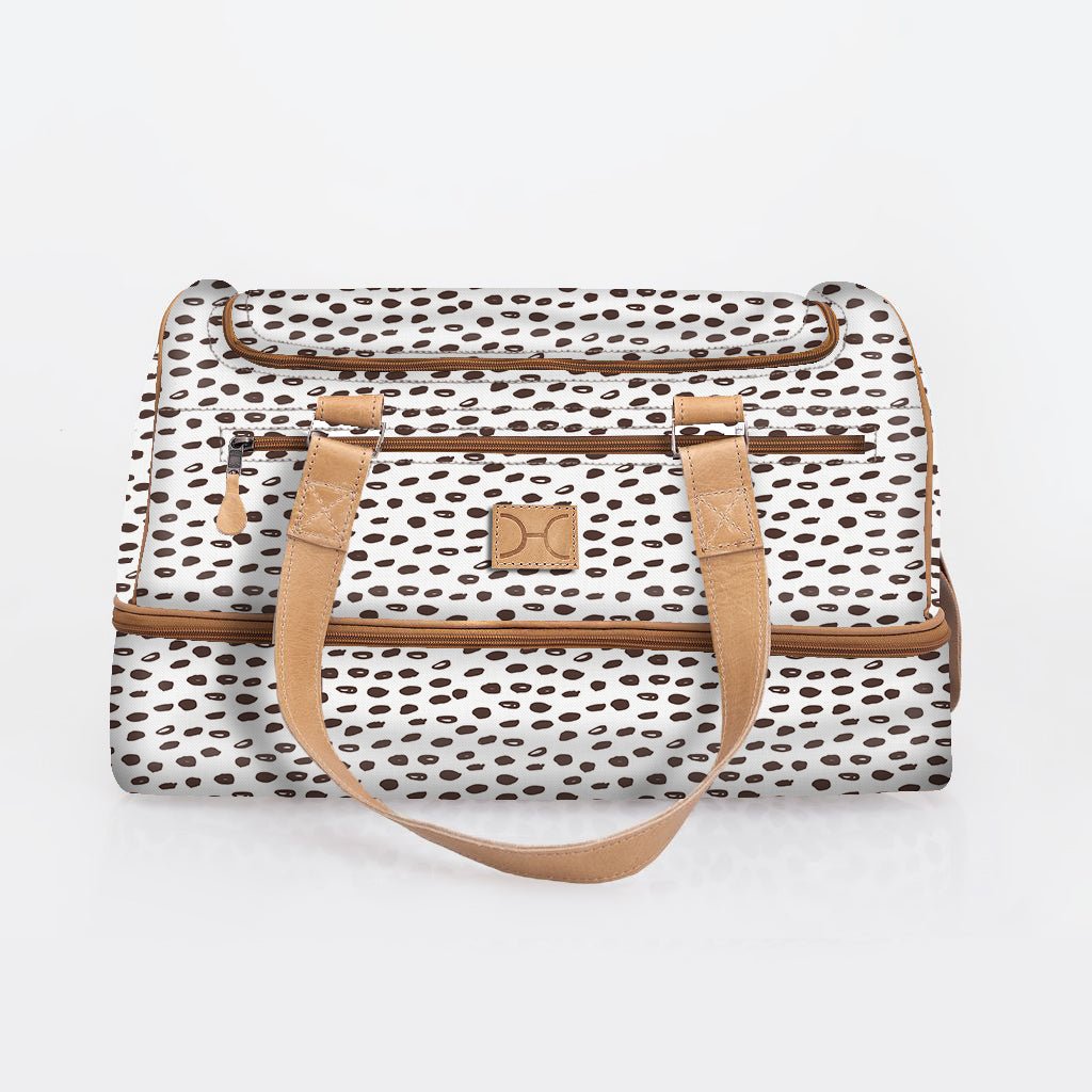 Golf Bag | Laminated Fabric with Genuine Leather Seeds - White / Chunky Zip Travel Golf Bag Laminated Fabric by Thandana