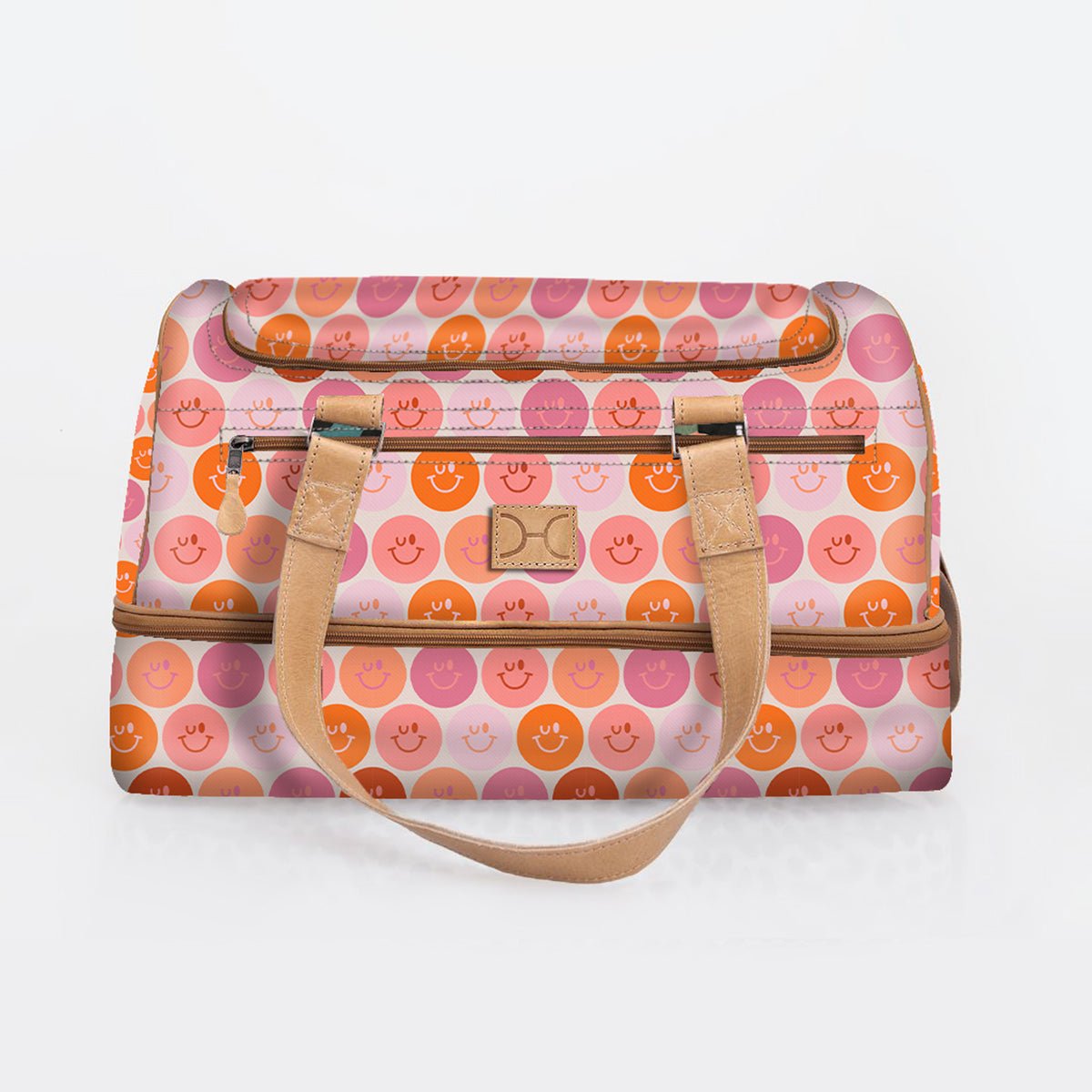 Golf Bag | Laminated Fabric with Genuine Leather Smiley - Blush / Chunky Zip Travel Golf Bag Laminated Fabric