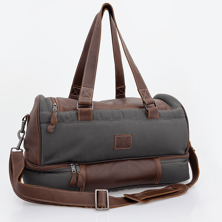 Golf Bag | Wax Canvas with Genuine Leather Charcoal Canvas with Tobac Leather / Gunmetal (default) Travel Golf Bag