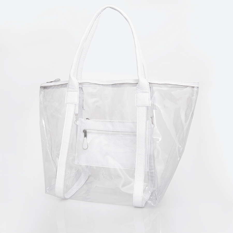 Island Hopper Tote | High Grade Pvc with Genuine Leather White Leather / Gunmetal (default) Handbag by Thandana