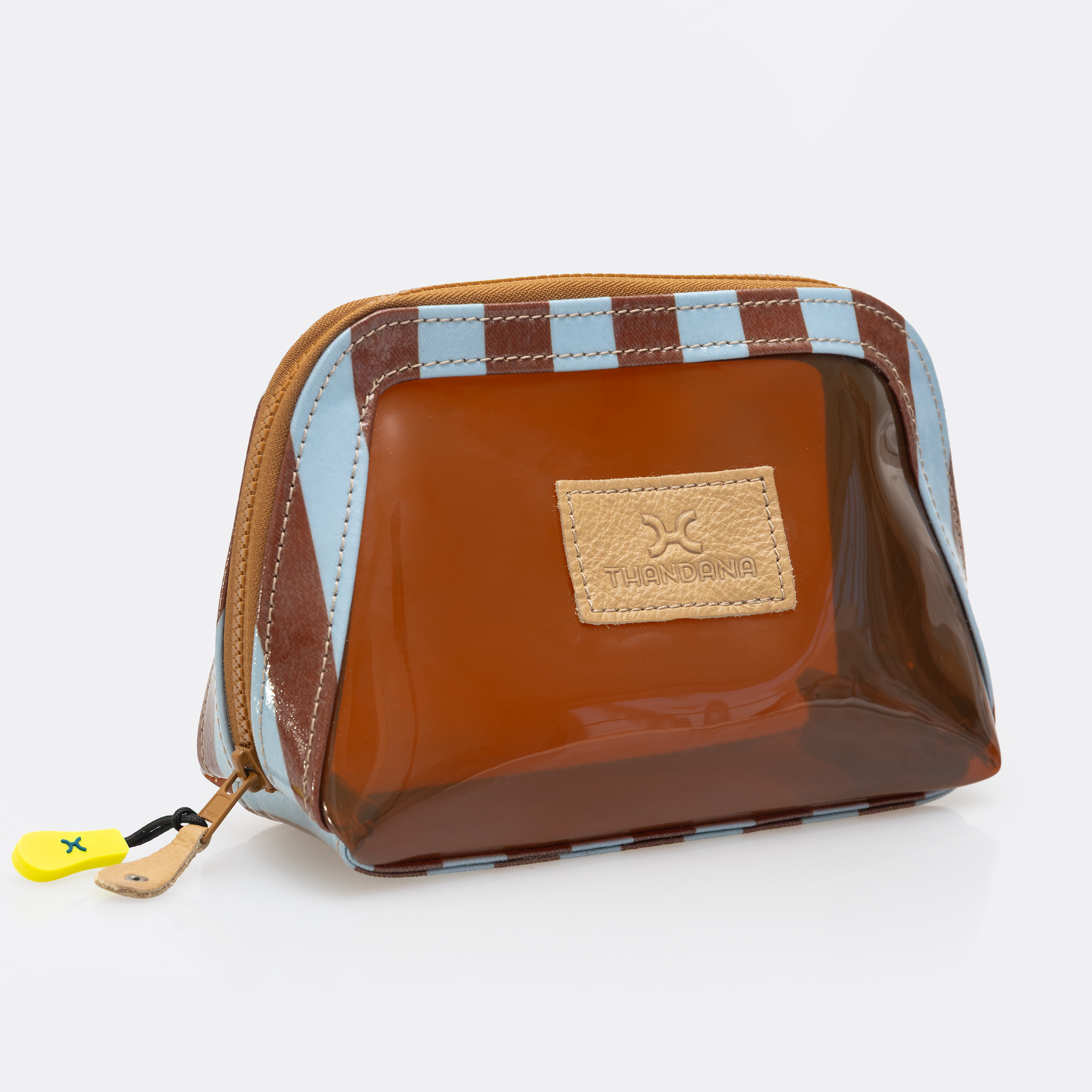 Jelly Clear View Beauty Case | Tpu Silicon & Laminated Fabric Brown - Coastal - Stripe / Chunky Zip Jelly - Small Case