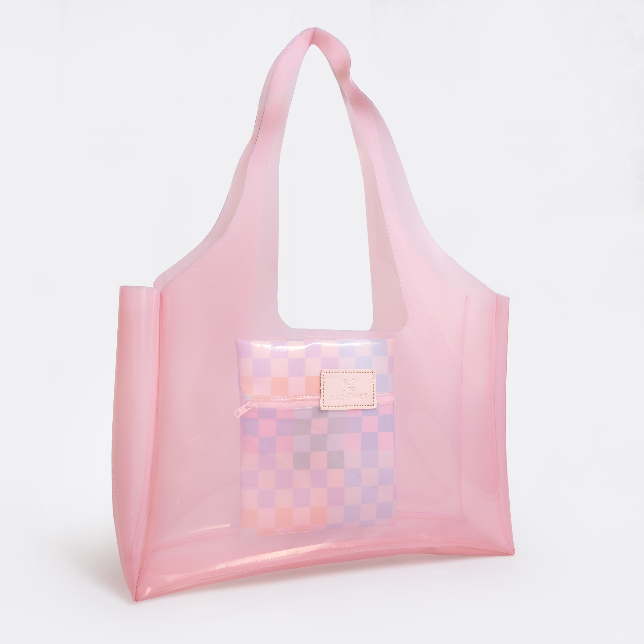 Jelly Clear View Tote | Tpu Silicon & Laminated Fabric Pink - Checker - Preppy / Chunky Zip Jelly Range - Tote