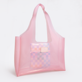 Jelly Clear View Tote | Tpu Silicon & Laminated Fabric Pink - Checker - Preppy / Chunky Zip Jelly Range - Tote