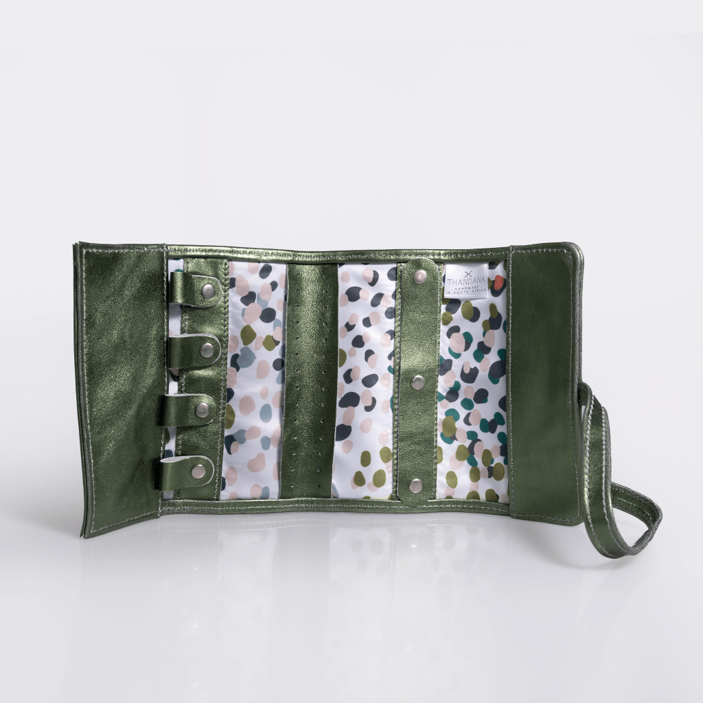 Jewellery Wrap | Genuine Leather Electric Green Leather with Confetti Jewellery Wrap by Thandana
