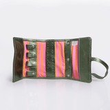 Jewellery Wrap | Genuine Leather Electric Green Leather with Linear Preppy Jewellery Wrap by Thandana