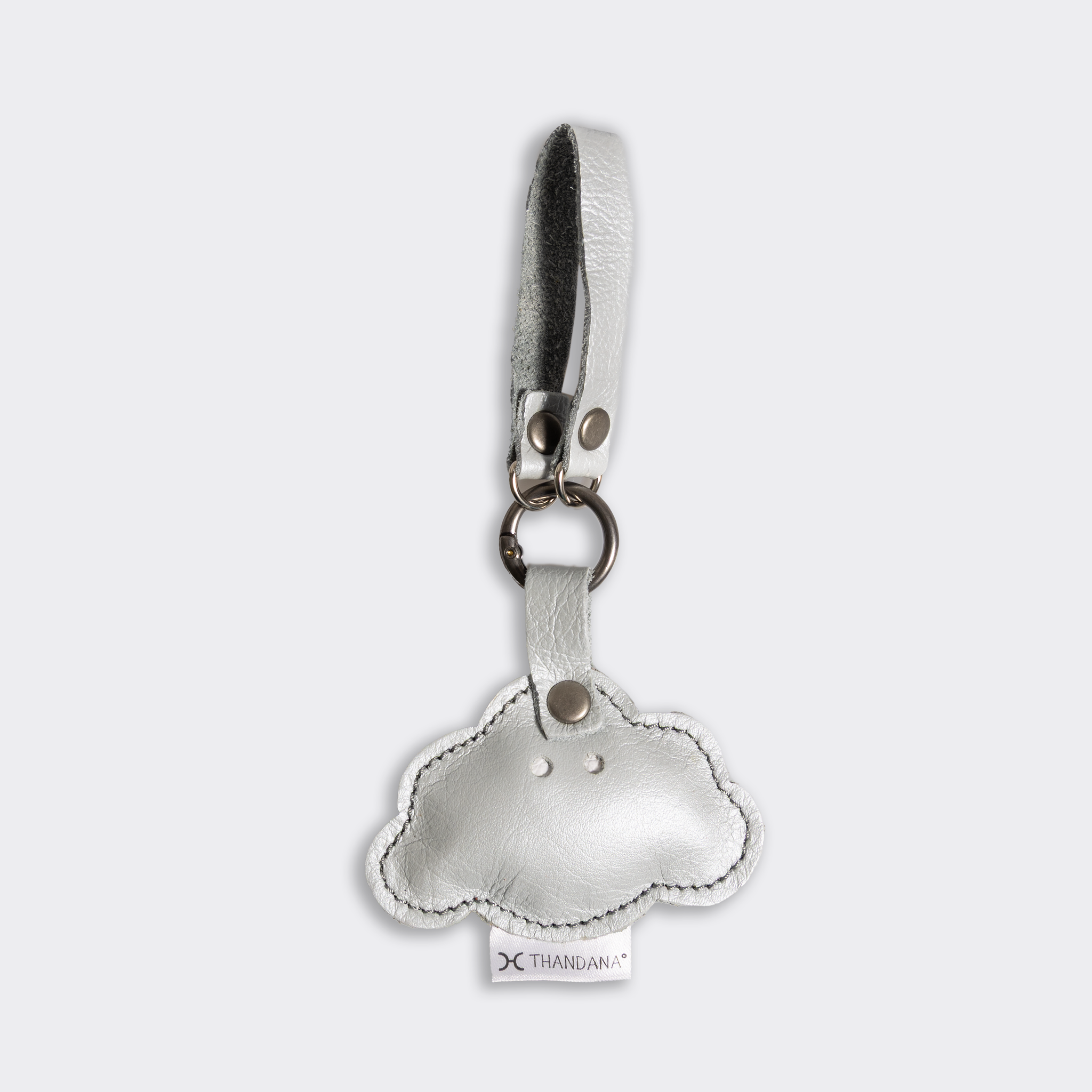 Key Ring Charms | Genuine Leather Silver Happy Cloud Leather Key Ring by Thandana