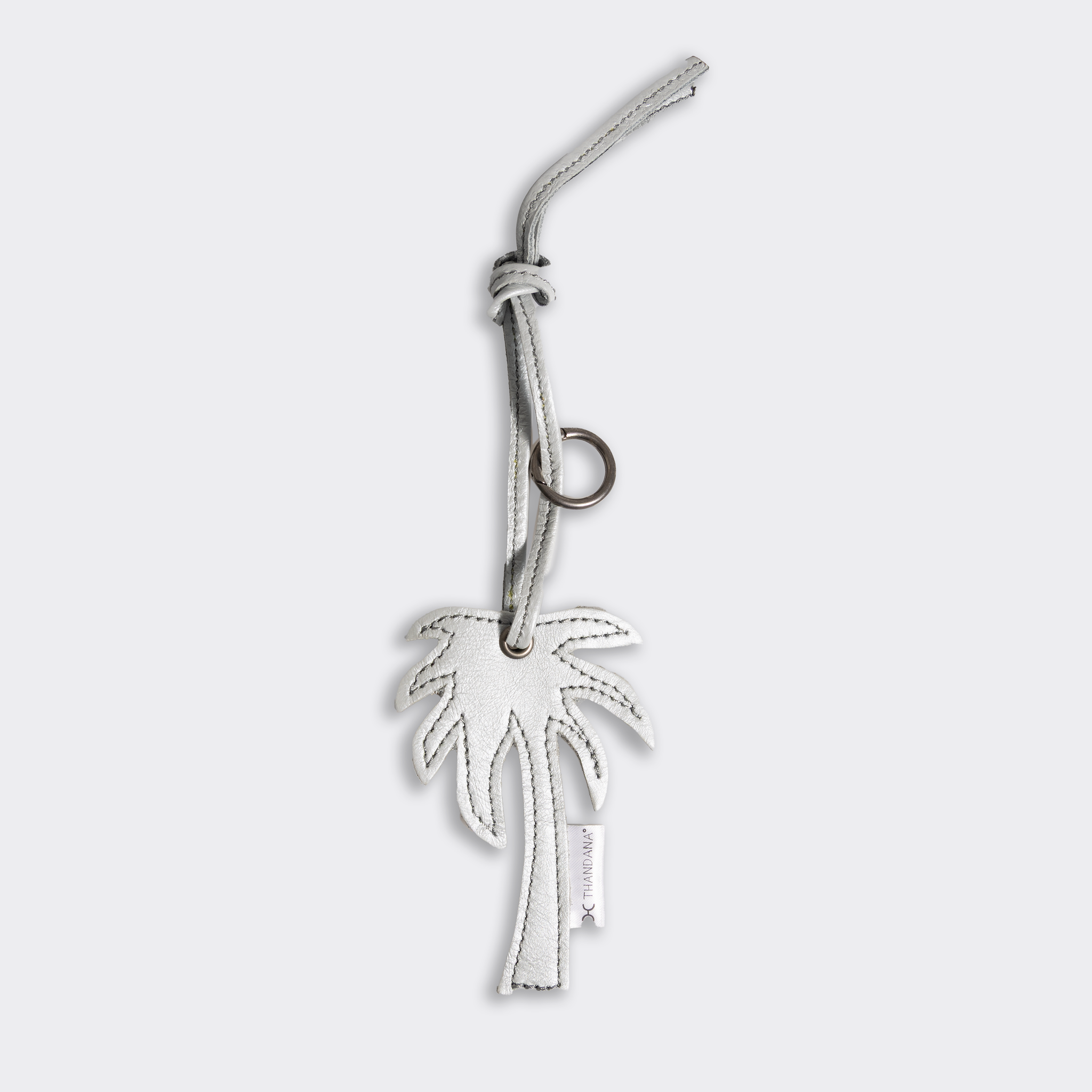 Key Ring Charms | Genuine Leather Silver Palm Tree Leather Key Ring by Thandana