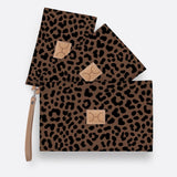 Kids Accessory Pouches 3 in 1 | Laminated Fabric with Genuine Leather Cheetah - Coffee / Chunky Zip Pouch by Thandana
