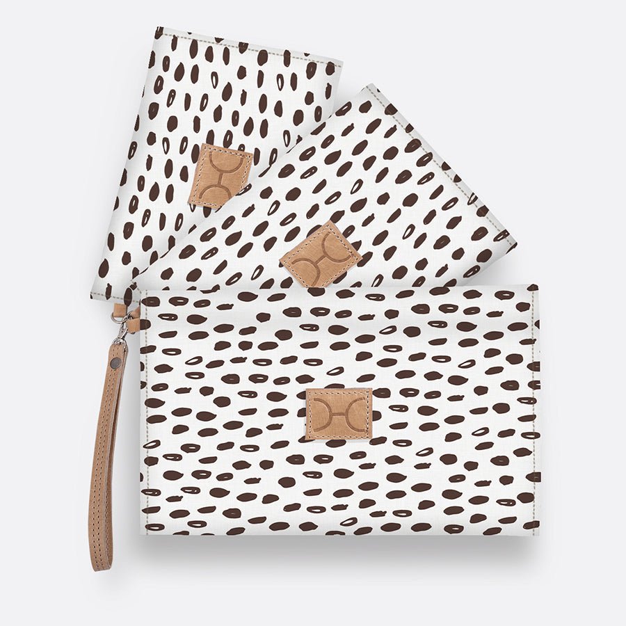 Kids Accessory Pouches 3 in 1 | Laminated Fabric with Genuine Leather Seeds - White / Chunky Zip Pouch by Thandana