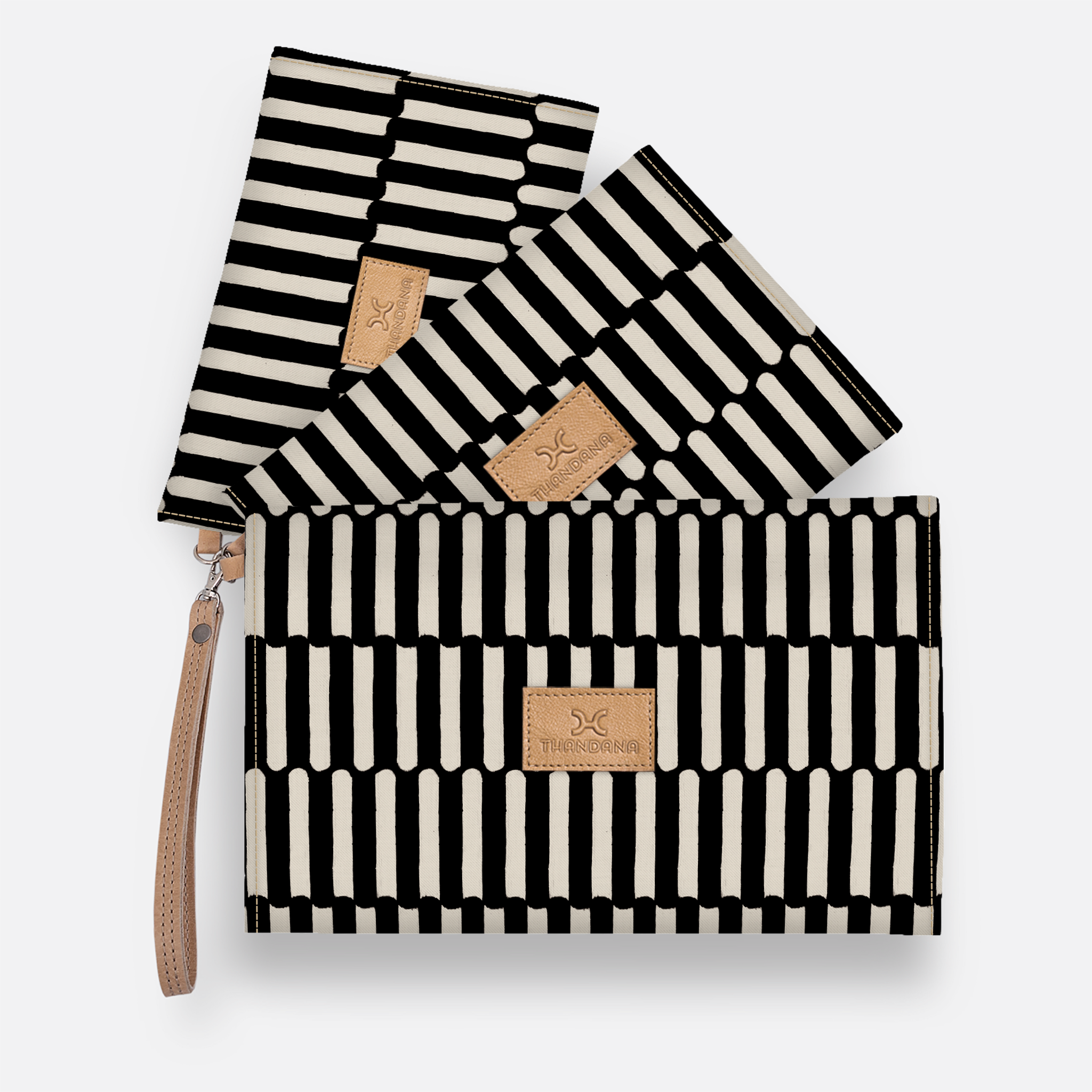 Kids Accessory Pouches 3 in 1 | Laminated Fabric with Genuine Leather Indie - Pitch / Chunky Zip Pouch by Thandana