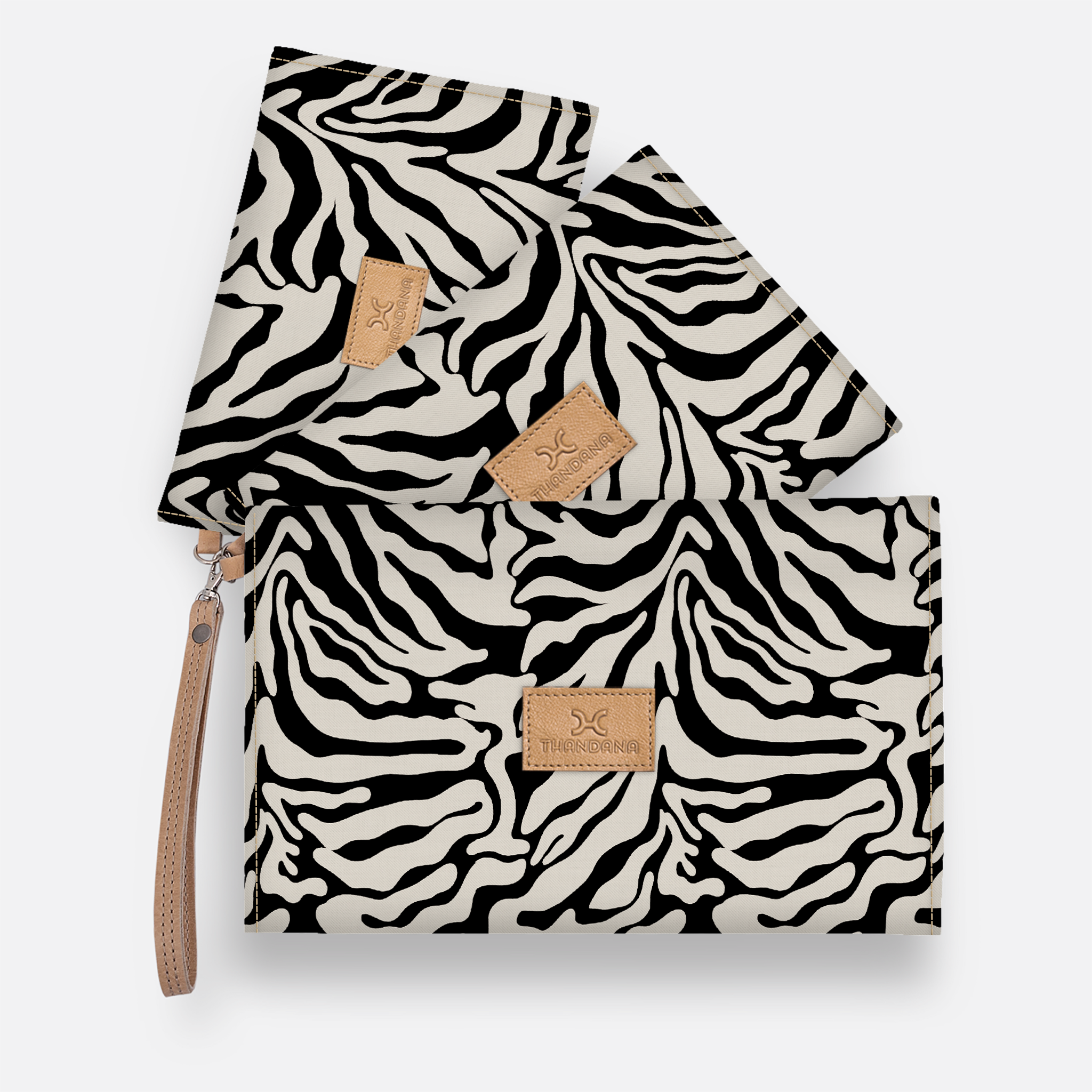 Kids Accessory Pouches 3 in 1 | Laminated Fabric with Genuine Leather Nomad Stripe - Pitch / Chunky Zip Pouch