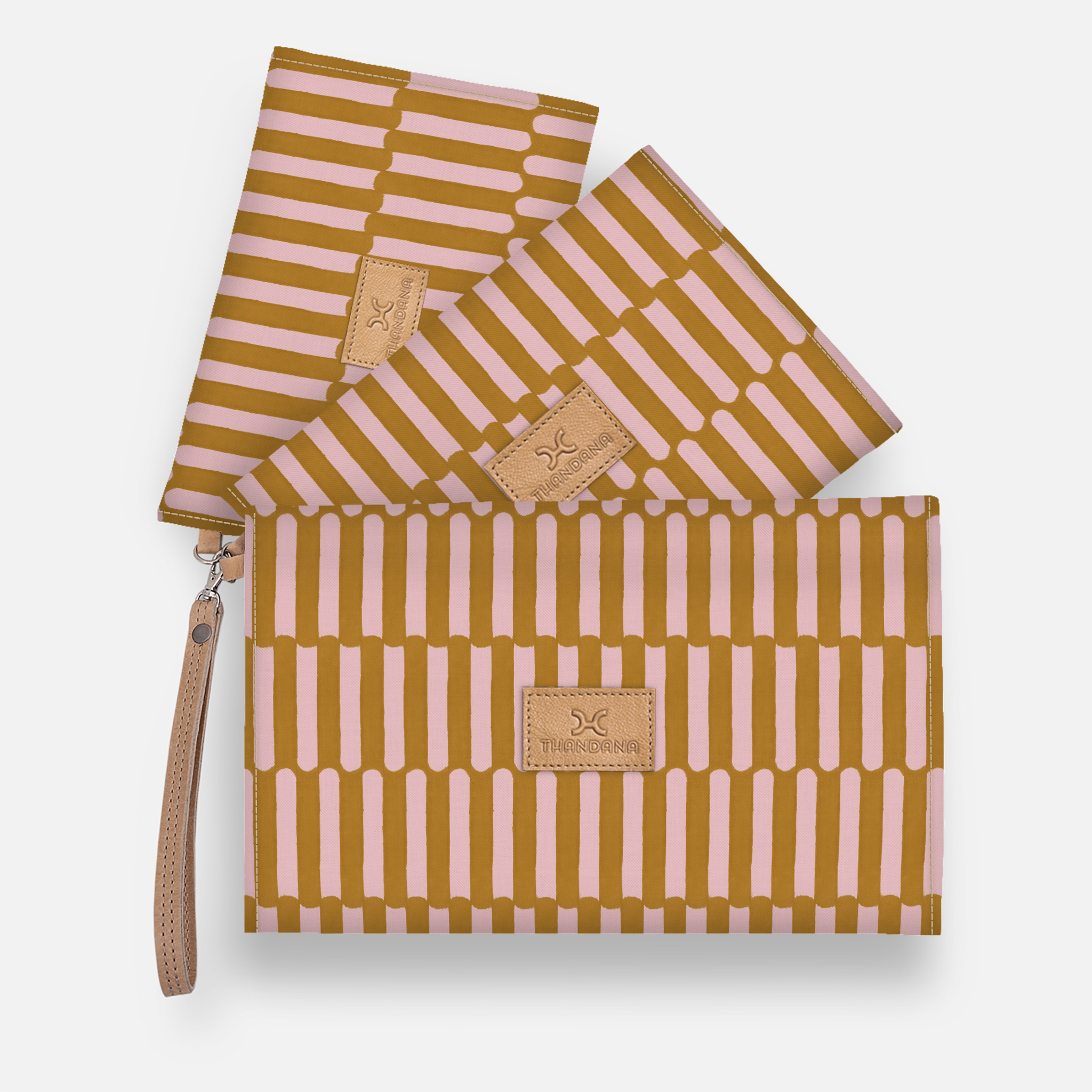 Kids Accessory Pouches 3 in 1 | Laminated Fabric with Genuine Leather Indie - Sunset / Chunky Zip Pouch by Thandana