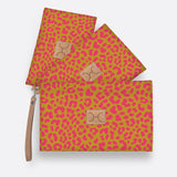 Kids Accessory Pouches 3 in 1 | Laminated Fabric with Genuine Leather Cheetah - Preppy / Chunky Zip Pouch by Thandana