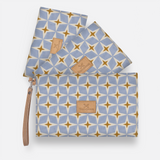 Kids Accessory Pouches 3 in 1 | Laminated Fabric with Genuine Leather Nova - Mist / Chunky Zip Pouch by Thandana