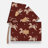 Kids Accessory Pouches 3 in 1 | Laminated Fabric with Genuine Leather Midnight Pony - Cherry / Chunky Zip Pouch