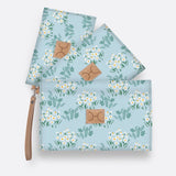 Kids Accessory Pouches 3 in 1 | Laminated Fabric with Genuine Leather Crazy Daisy - Sage / Chunky Zip Pouch by Thandana