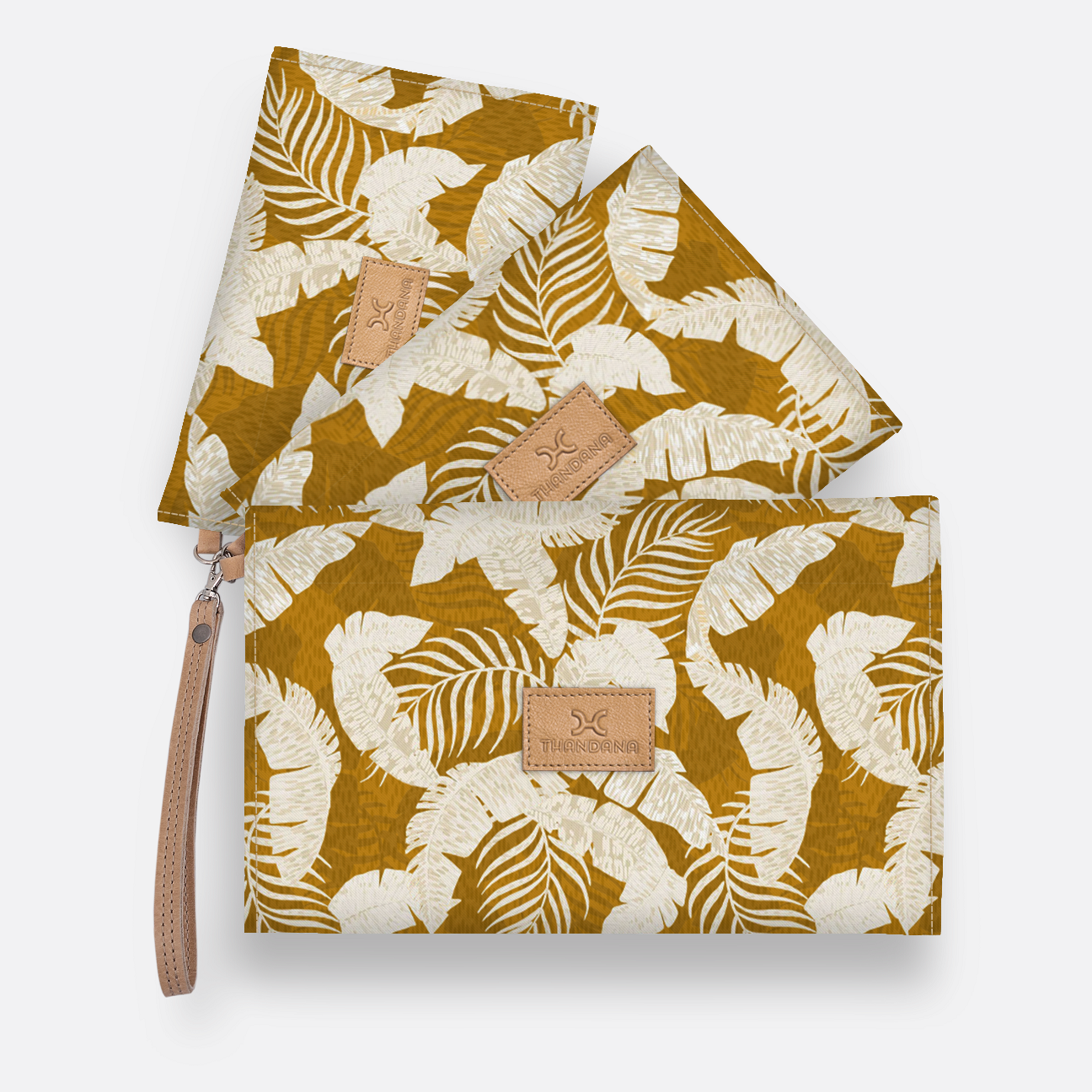 Kids Accessory Pouches 3 in 1 | Laminated Fabric with Genuine Leather Fauna - Earth / Chunky Zip Pouch by Thandana