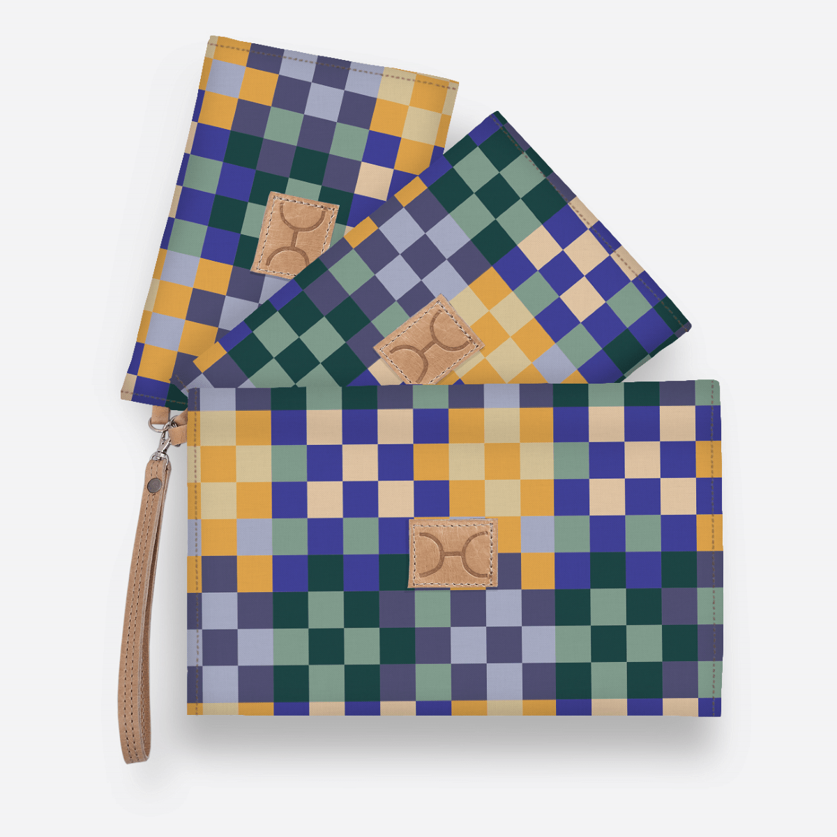 Kids Accessory Pouches 3 in 1 | Laminated Fabric with Genuine Leather Checker - Jet / Chunky Zip Pouch by Thandana