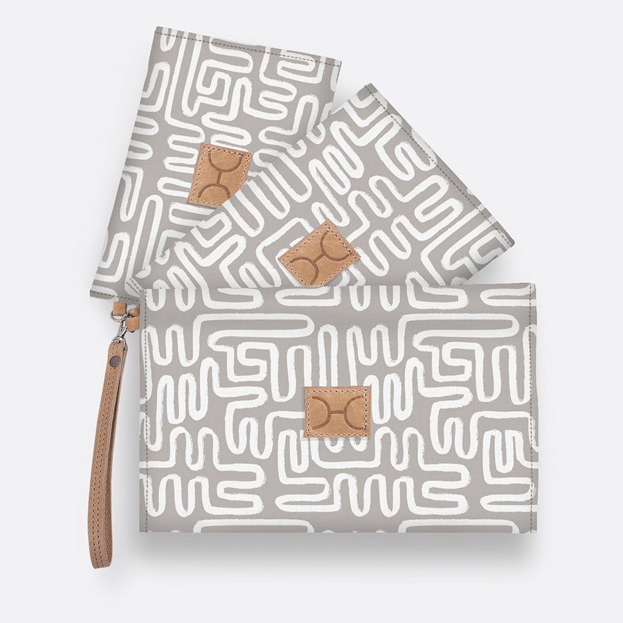 Kids Accessory Pouches 3 in 1 | Laminated Fabric with Genuine Leather Geo - Moonstruck / Chunky Zip Pouch by Thandana