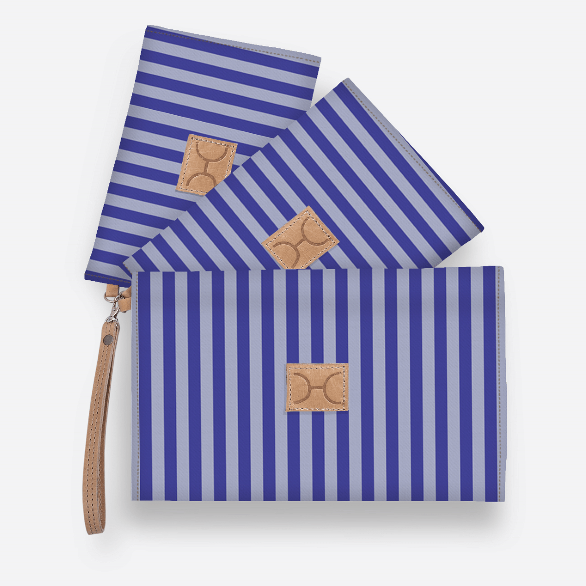 Kids Accessory Pouches 3 in 1 | Laminated Fabric with Genuine Leather Linear - Jet / Chunky Zip Pouch by Thandana