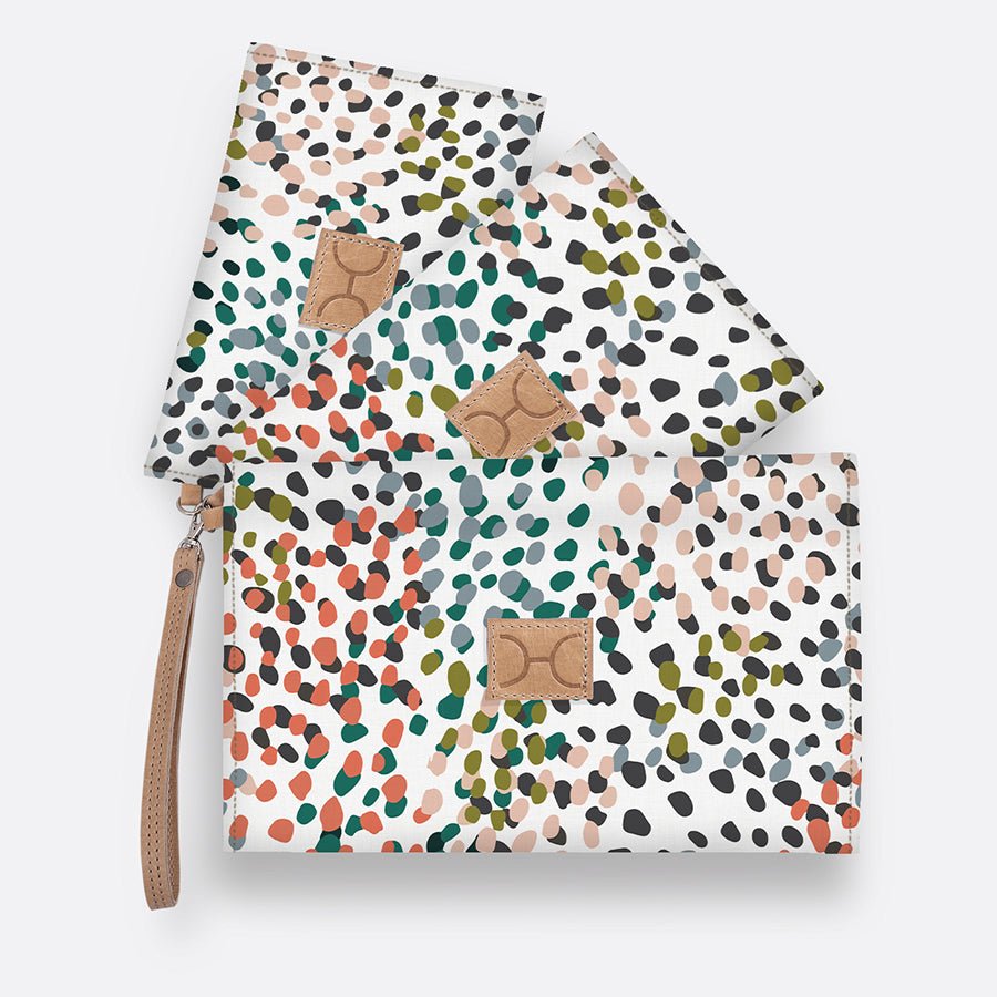 Kids Accessory Pouches 3 in 1 | Laminated Fabric with Genuine Leather Confetti - All About / Chunky Zip Pouch