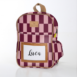 Kids Backpack | Laminated Fabric with Genuine Leather Checkmate - Cherry / Chunky Zip Kids Backpack by Thandana
