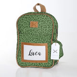 Kids Backpack | Laminated Fabric with Genuine Leather Cheetah - Olive / Chunky Zip Kids Backpack by Thandana