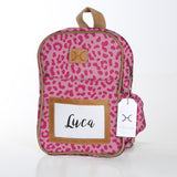 Kids Backpack | Laminated Fabric with Genuine Leather Cheetah - Pink / Chunky Zip Kids Backpack by Thandana