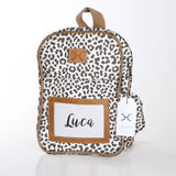 Kids Backpack | Laminated Fabric with Genuine Leather Cheetah - White / Chunky Zip Kids Backpack by Thandana