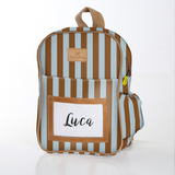 Kids Backpack | Laminated Fabric with Genuine Leather Coastal Stripe - Blue / Chunky Zip Kids Backpack by Thandana