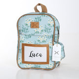 Kids Backpack | Laminated Fabric with Genuine Leather Crazy Daisy - Sage / Chunky Zip Kids Backpack by Thandana