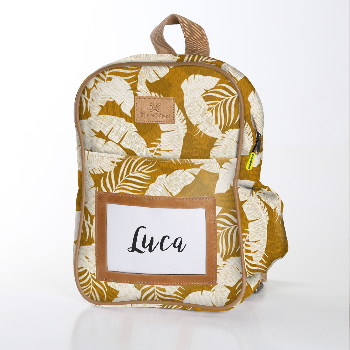 Kids Backpack | Laminated Fabric with Genuine Leather Fauna - Earth / Chunky Zip Kids Backpack by Thandana