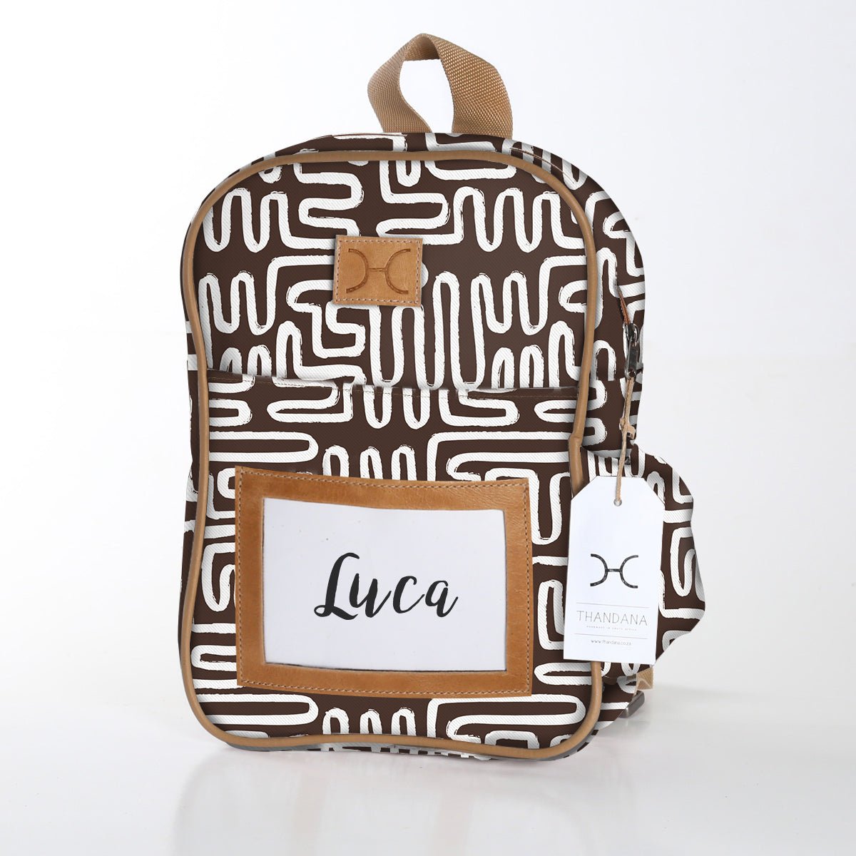 Kids Backpack | Laminated Fabric with Genuine Leather Geo - Black / Chunky Zip Kids Backpack by Thandana