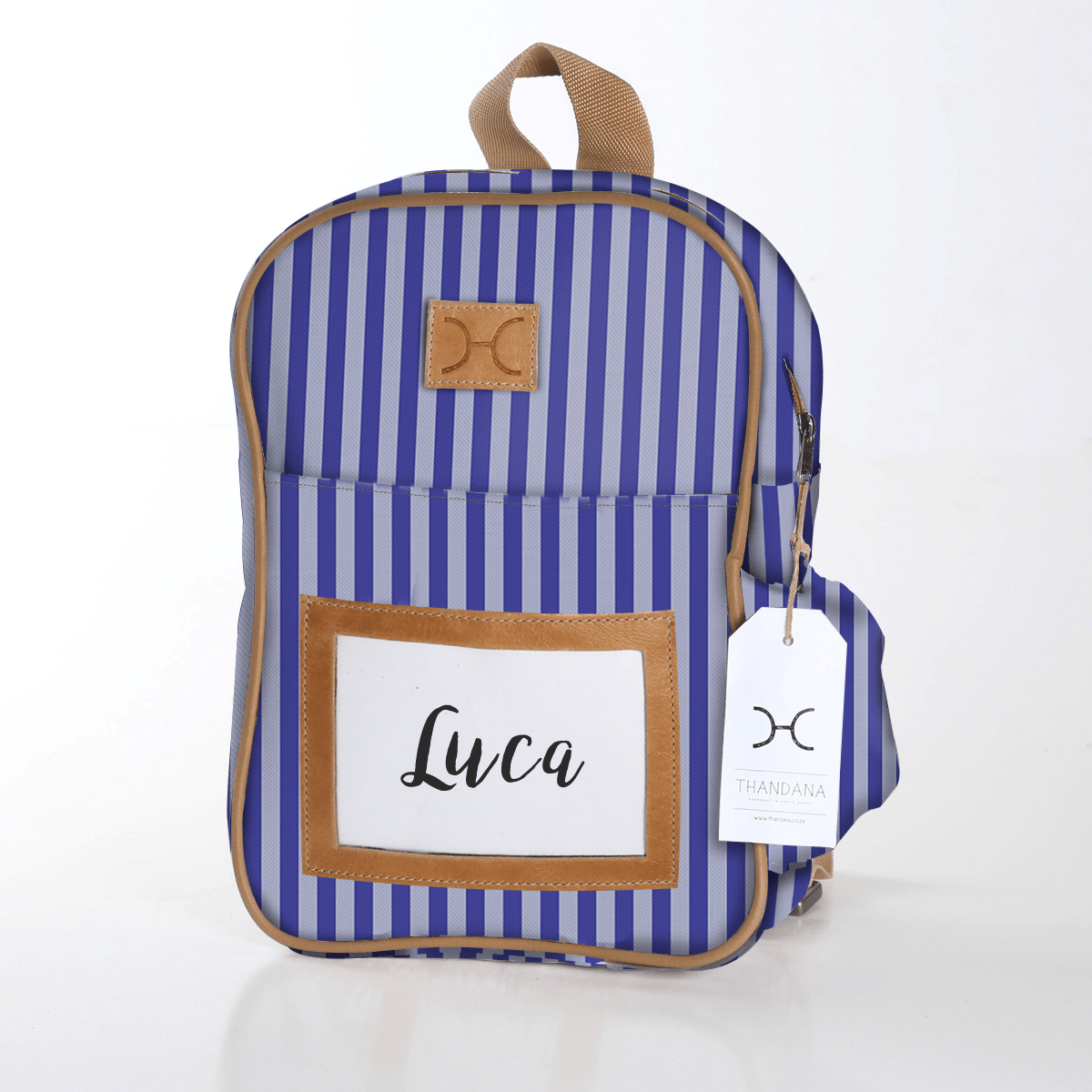 Kids Backpack | Laminated Fabric with Genuine Leather Linear - Jet / Chunky Zip Kids Backpack by Thandana