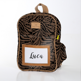 Kids Backpack | Laminated Fabric with Genuine Leather Nomad Stripe - Coffee / Chunky Zip Kids Backpack by Thandana