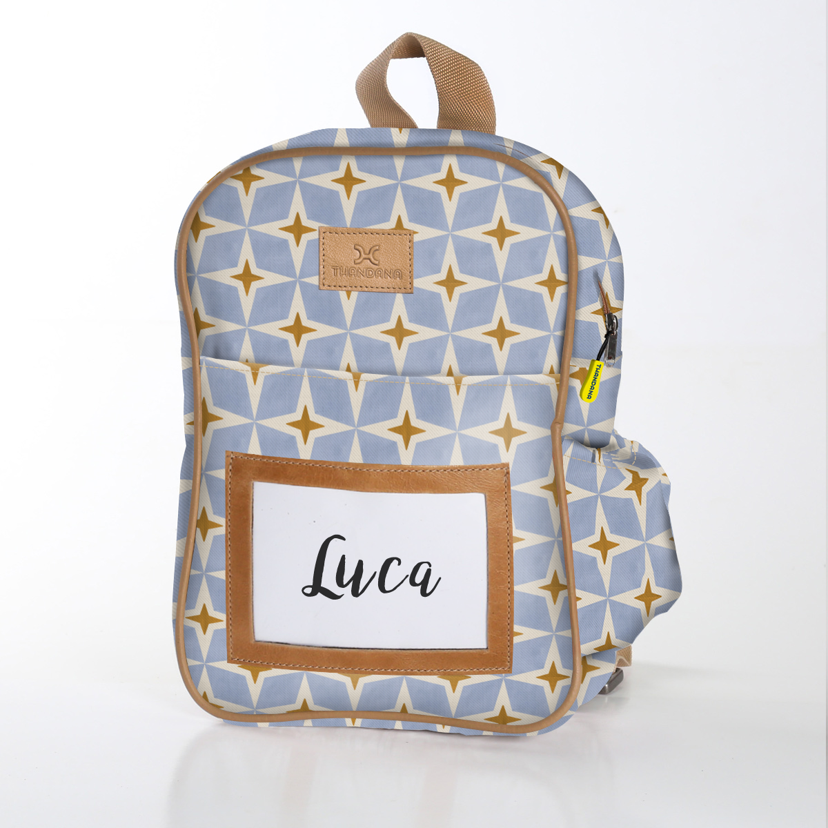 Kids Backpack | Laminated Fabric with Genuine Leather Nova - Mist / Chunky Zip Kids Backpack by Thandana