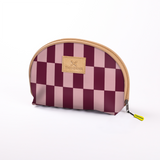 Kids Big Mouth Bag | Laminated Fabric Checkmate - Cherry / Chunky Zip Make Up Fabric Bag by Thandana