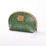 Kids Big Mouth Bag | Laminated Fabric Cheetah - Olive / Chunky Zip Make Up Fabric Bag by Thandana