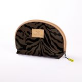 Kids Big Mouth Bag | Laminated Fabric Nomad Stripe - Coffee / Chunky Zip Make Up Fabric Bag by Thandana