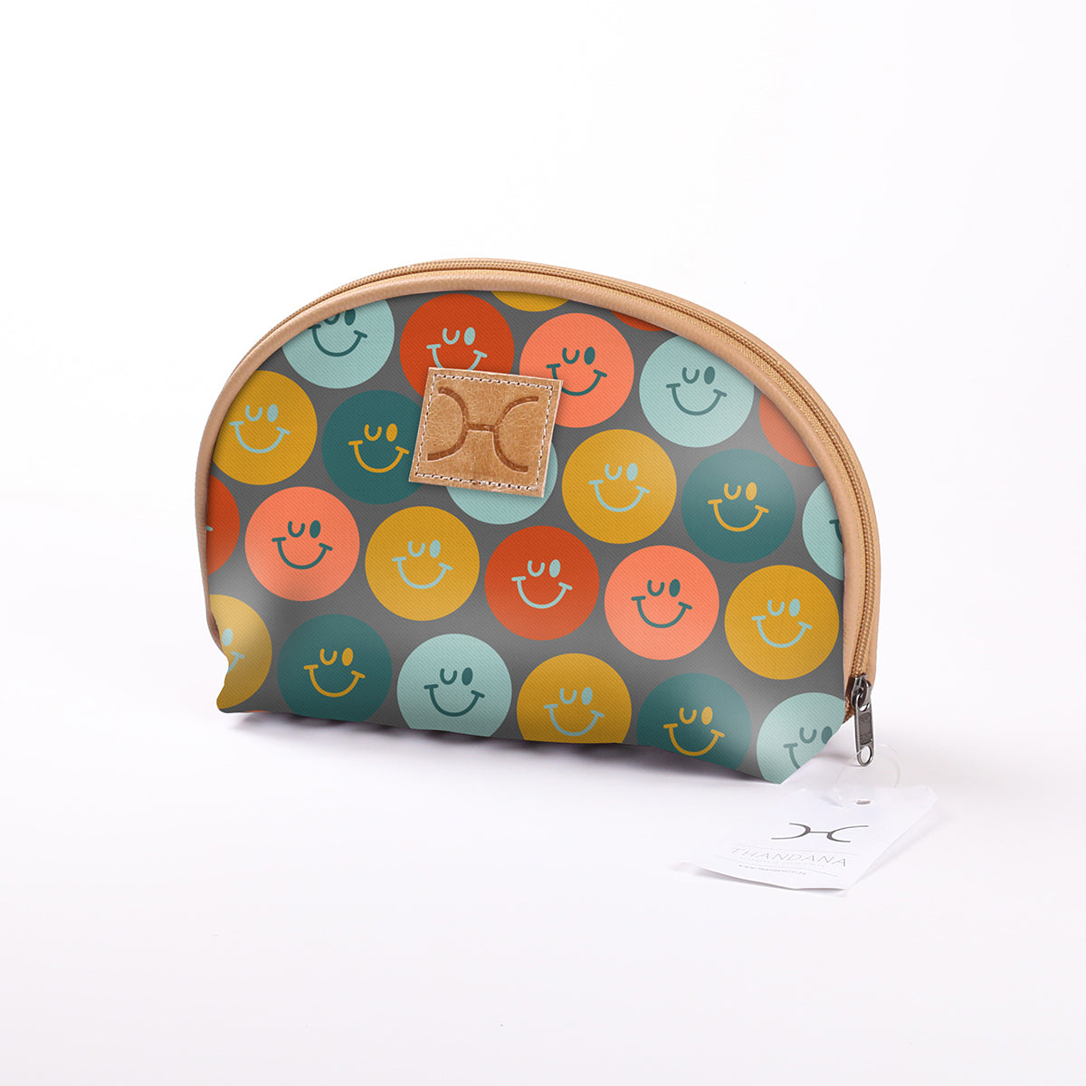 Kids Big Mouth Bag | Laminated Fabric Smiley - Jet / Chunky Zip Make Up Fabric Bag by Thandana