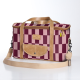 Kids Caddy Cooler | Laminated Fabric with Genuine Leather Checkmate - Cherry / Chunky Zip Caddy Cooler by Thandana