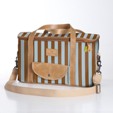 Kids Caddy Cooler | Laminated Fabric with Genuine Leather Coastal Stripe - Blue / Chunky Zip Caddy Cooler by Thandana
