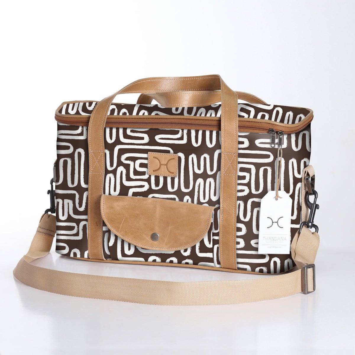 Kids Caddy Cooler | Laminated Fabric with Genuine Leather Geo - Black / Chunky Zip Caddy Cooler by Thandana