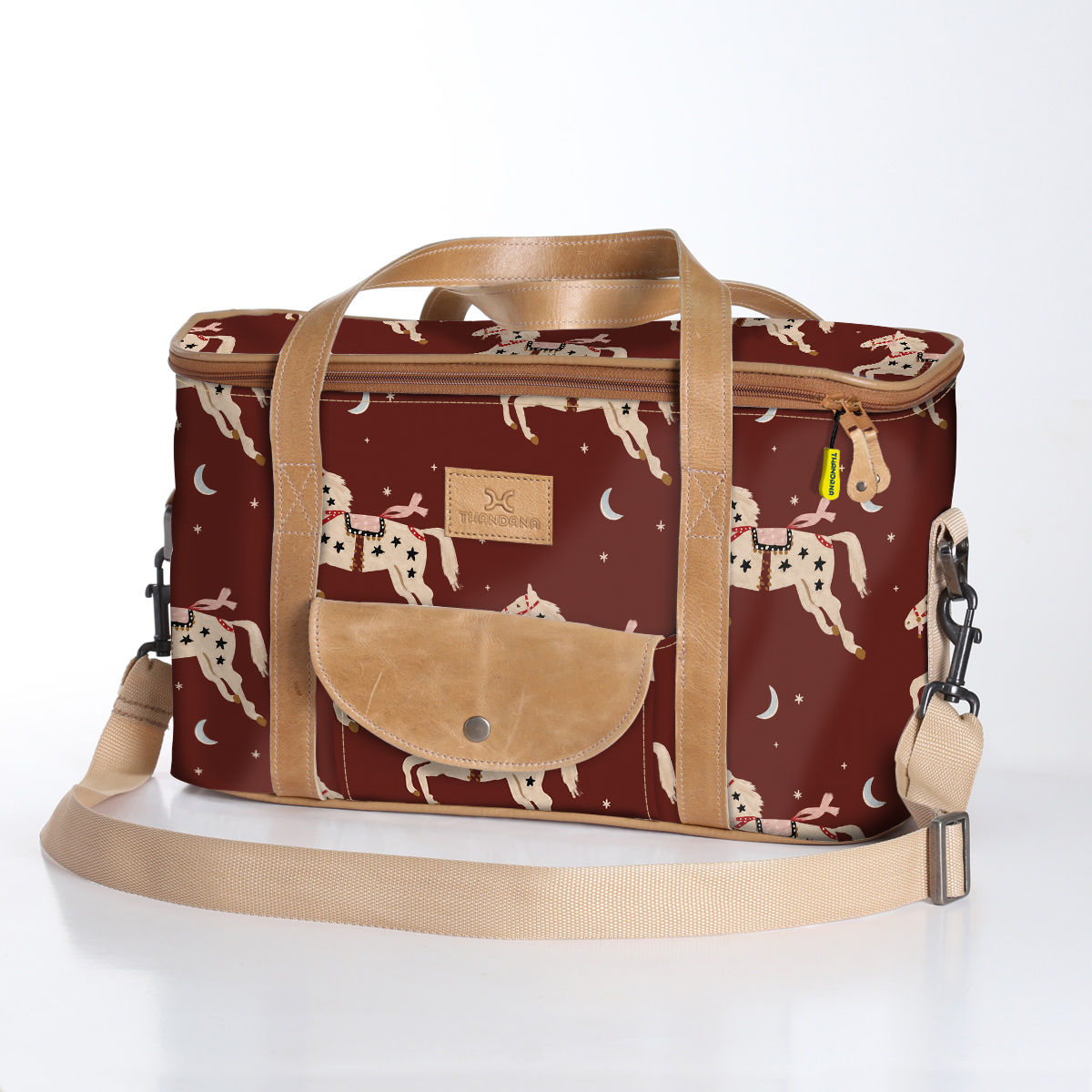 Kids Caddy Cooler | Laminated Fabric with Genuine Leather Midnight Pony - Cherry / Chunky Zip Caddy Cooler by Thandana